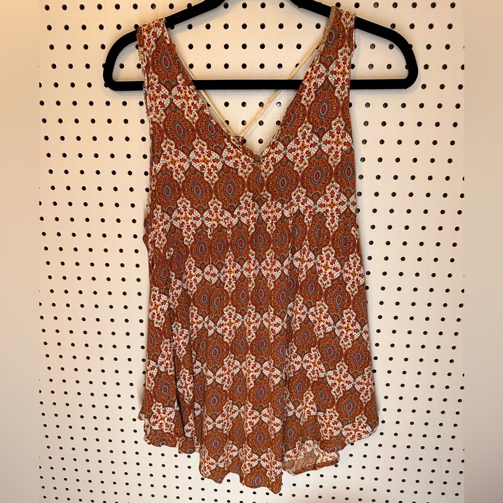 Altar'd State Orange and White Patterned Tank Top